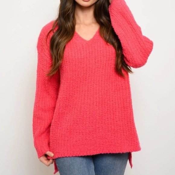 Pink So Soft Cozy V-neck Sweater top - Picture 2 of 9